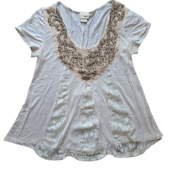 Boho Beaded Lace Top Ivory Daytrip Buckle Large | Y2K Preppy Festival Blouse - Picture 1 of 7